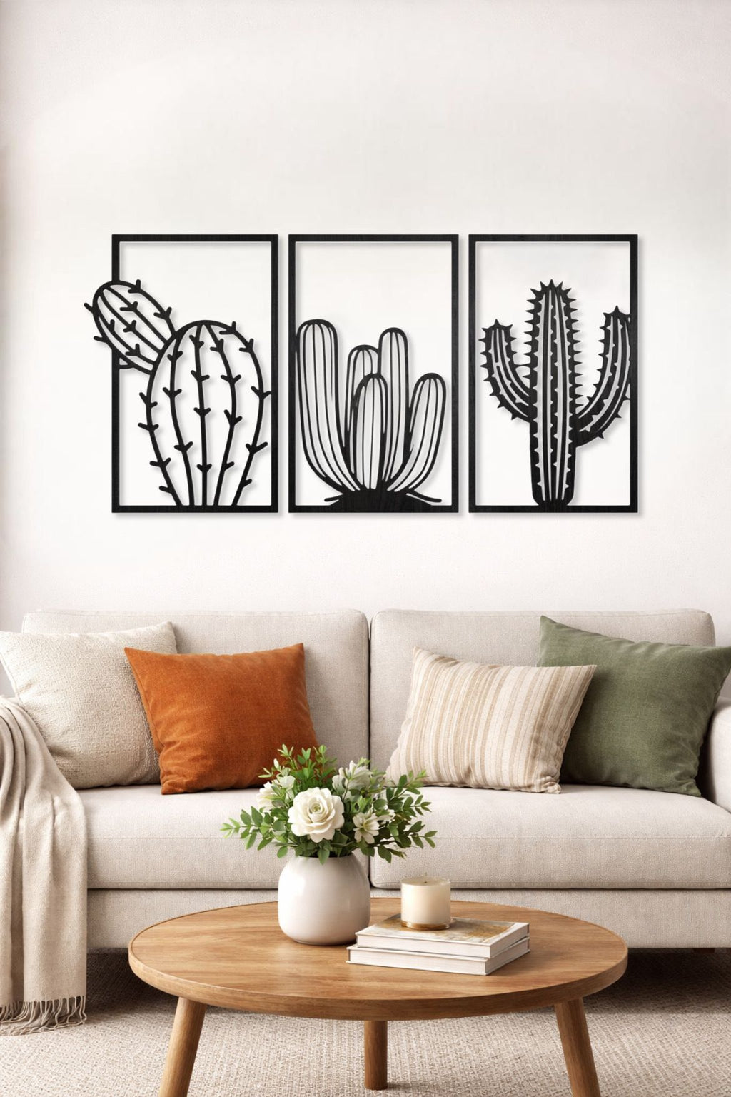 Tris ''Oasi Desertica'' - Set 3 quadri in legno - Cactus