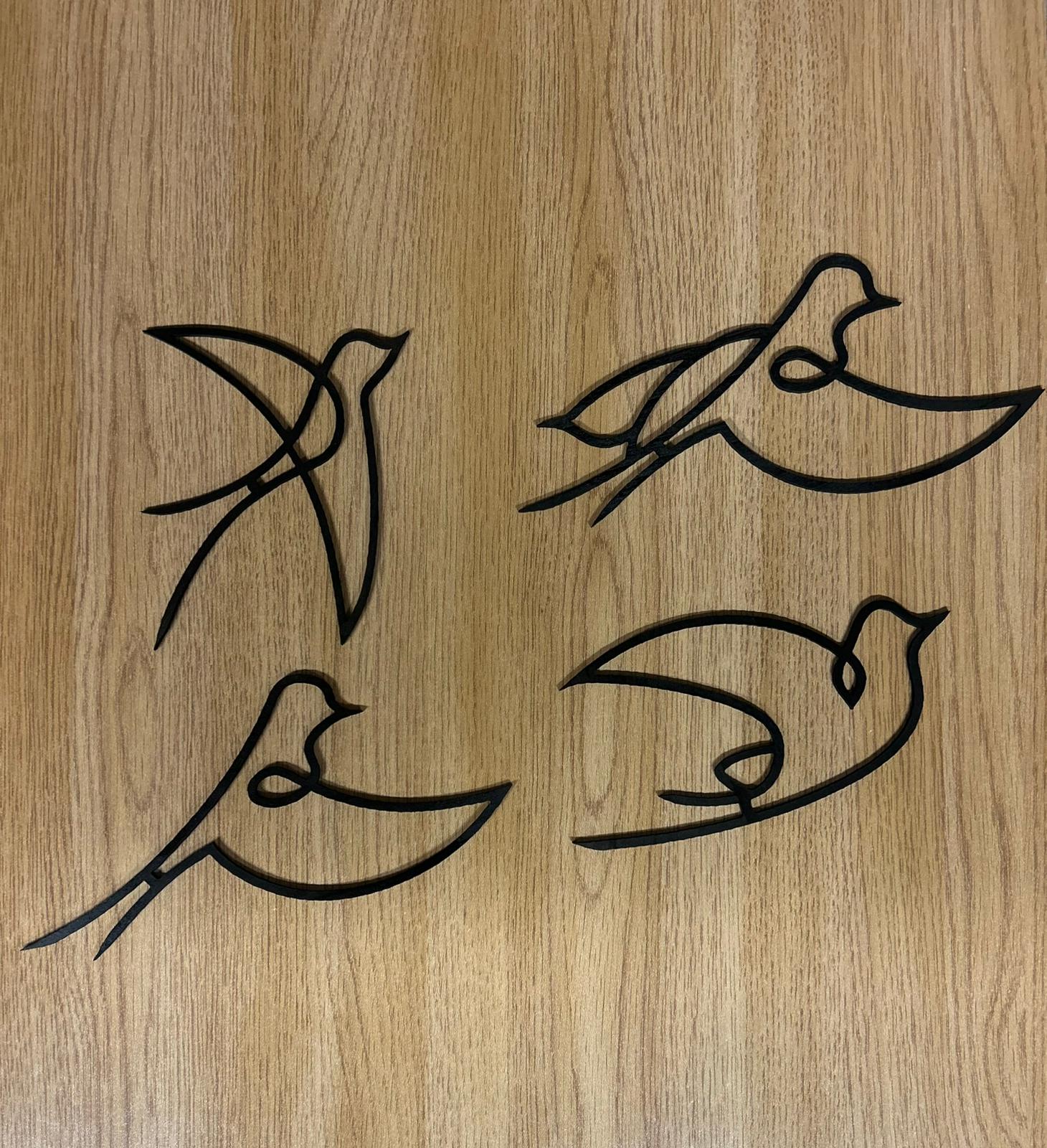 Set di 4 rondini stile minimal da parete in legno