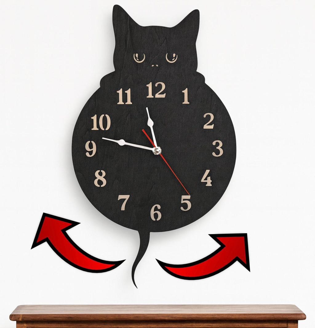 Orologio a Pendolo ''Gatto Curioso'' - In Legno di Faggio