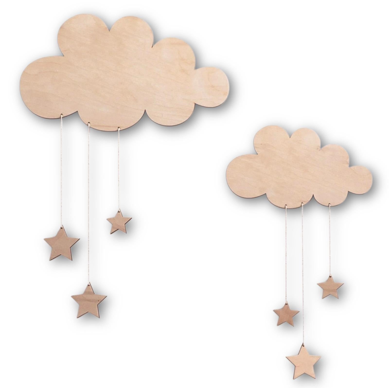 Set Nuvole e Stelle "Sogni d'Oro" – Decorazione Parete in Legno Naturale