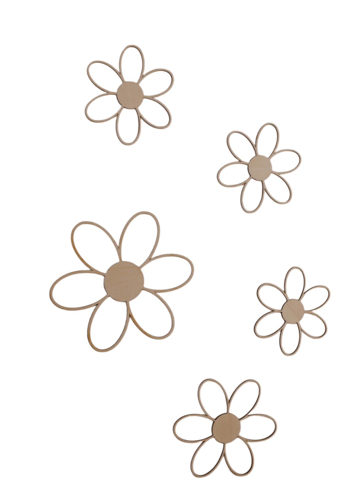 Set Fiori in Legno da Parete - Decorazione Artigianale - Biadesivo Incluso