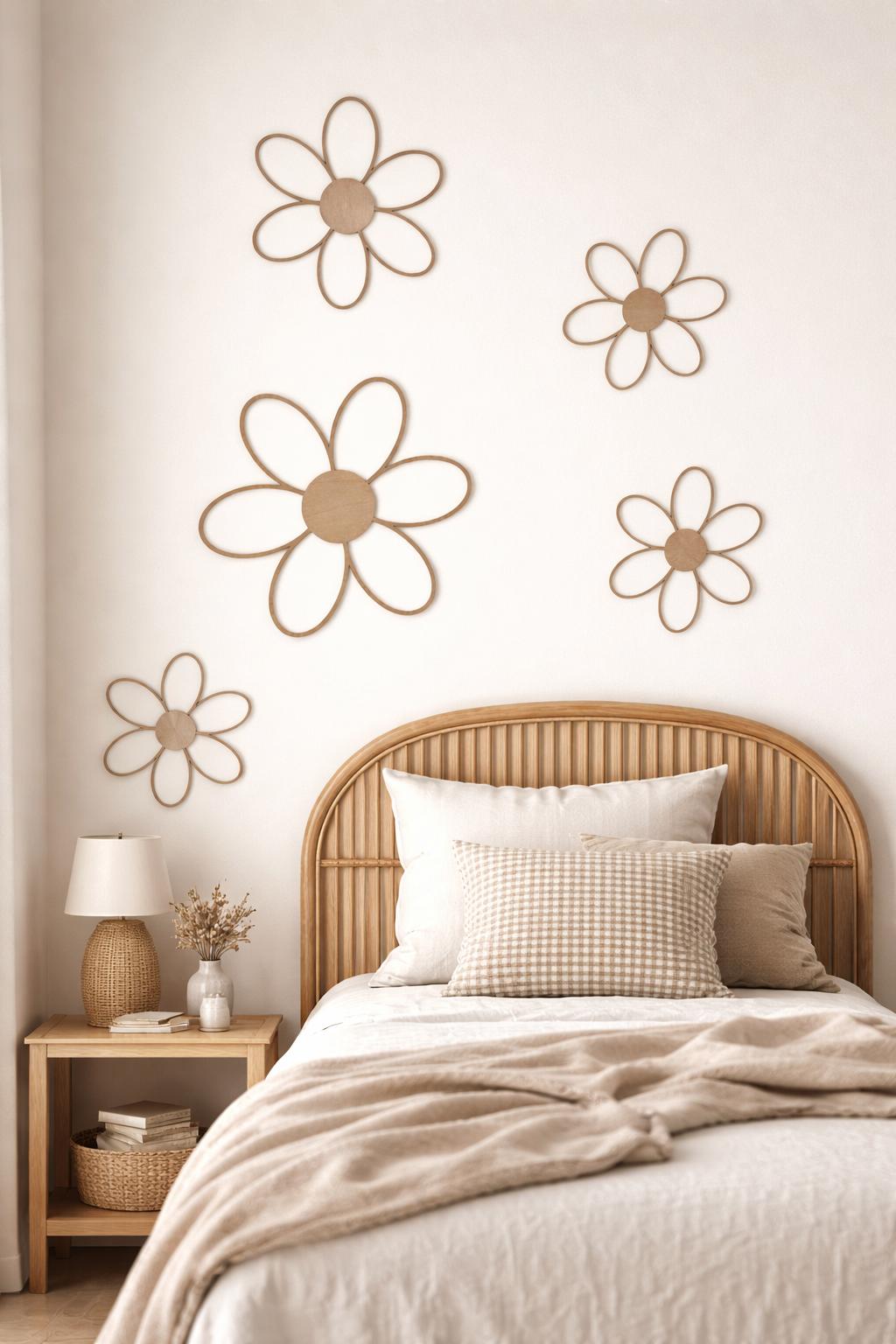Set Fiori in Legno da Parete - Decorazione Artigianale - Biadesivo Incluso