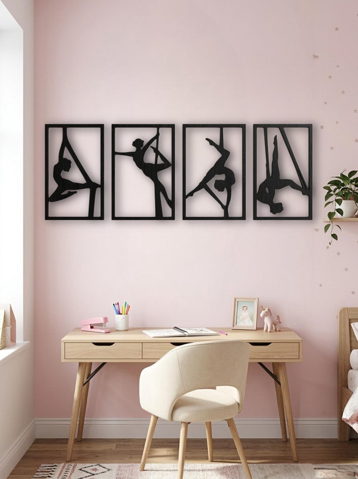 Set Quadri "Sinfonia Aerea" – Silhouette in Legno di Faggio per Danza e Acrobatica