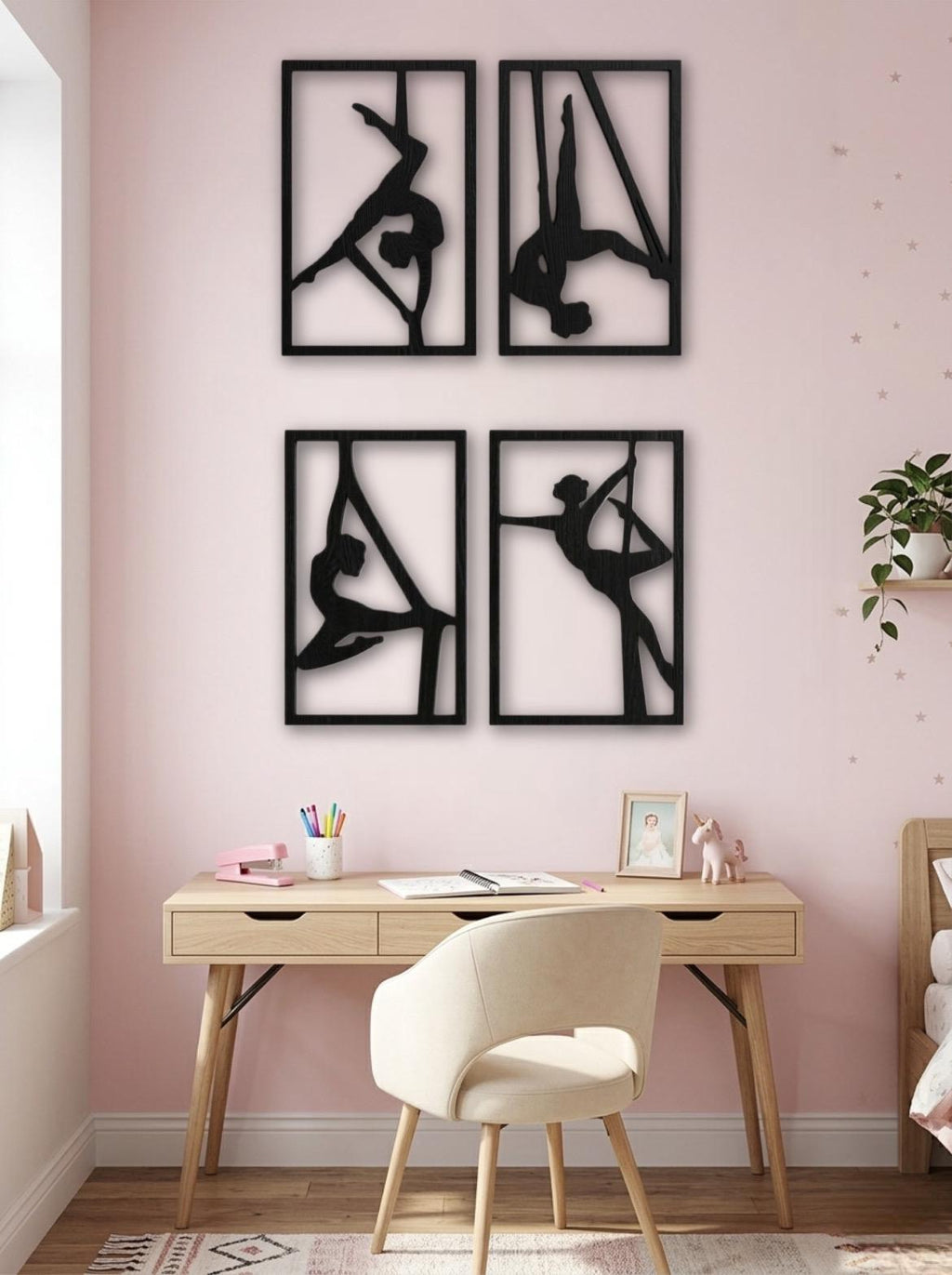 Set Quadri "Sinfonia Aerea" – Silhouette in Legno di Faggio per Danza e Acrobatica