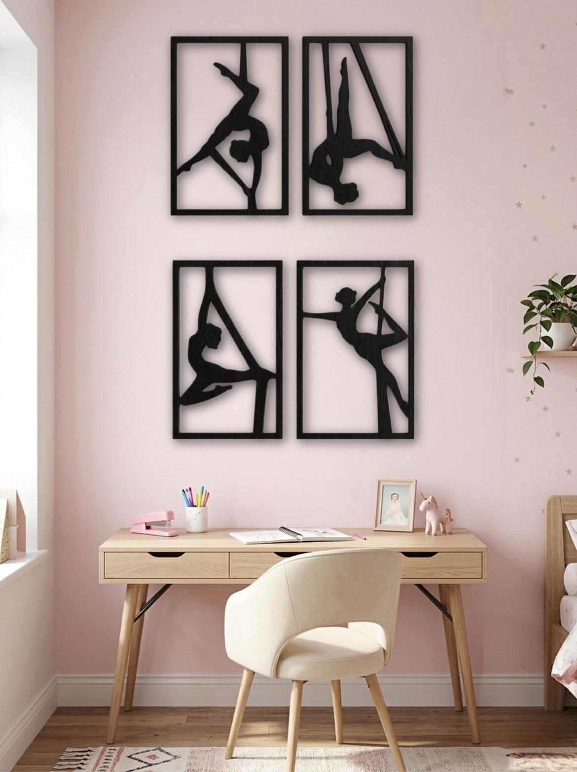 Set Quadri "Sinfonia Aerea" – Silhouette in Legno di Faggio per Danza e Acrobatica