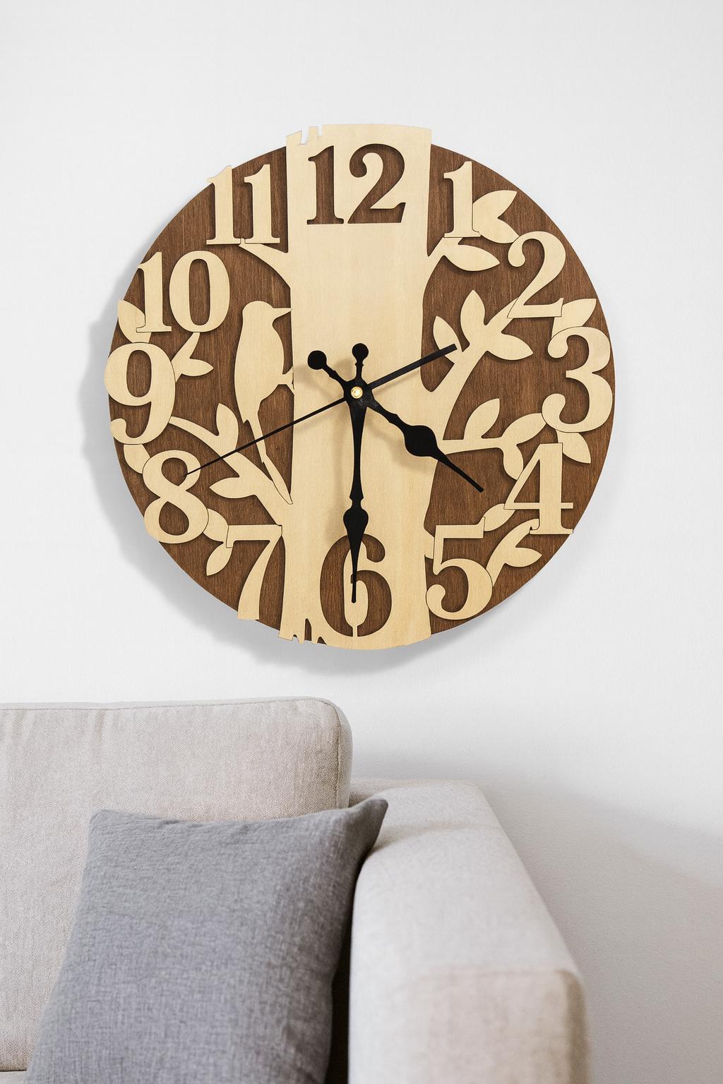 Orologio da Parete Artigianale "Albero della Vita" in Legno Bicolore – Silenzioso, 30 cm