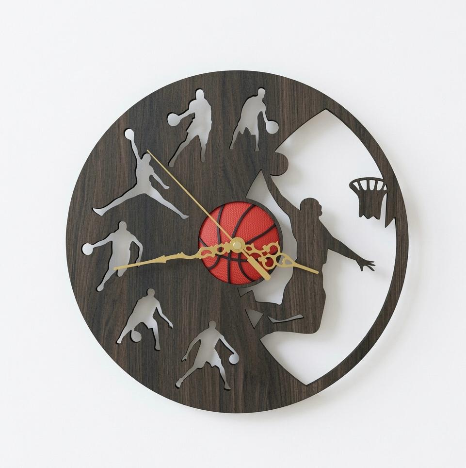 Orologio da Parete "Slam Dunk" in Legno – Tema Basket, Silenzioso, 30 cm
