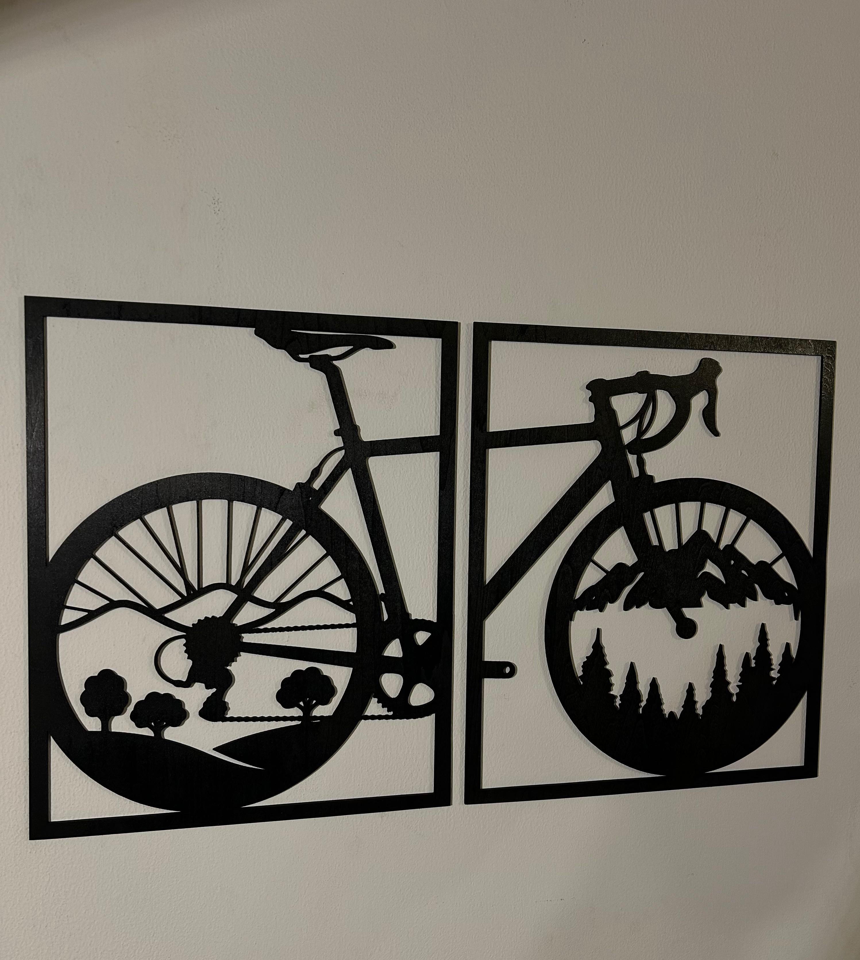 2 Quadri intagliati in Legno "Bici & Natura" – Decorazione Parete 3D (35x57 cm)