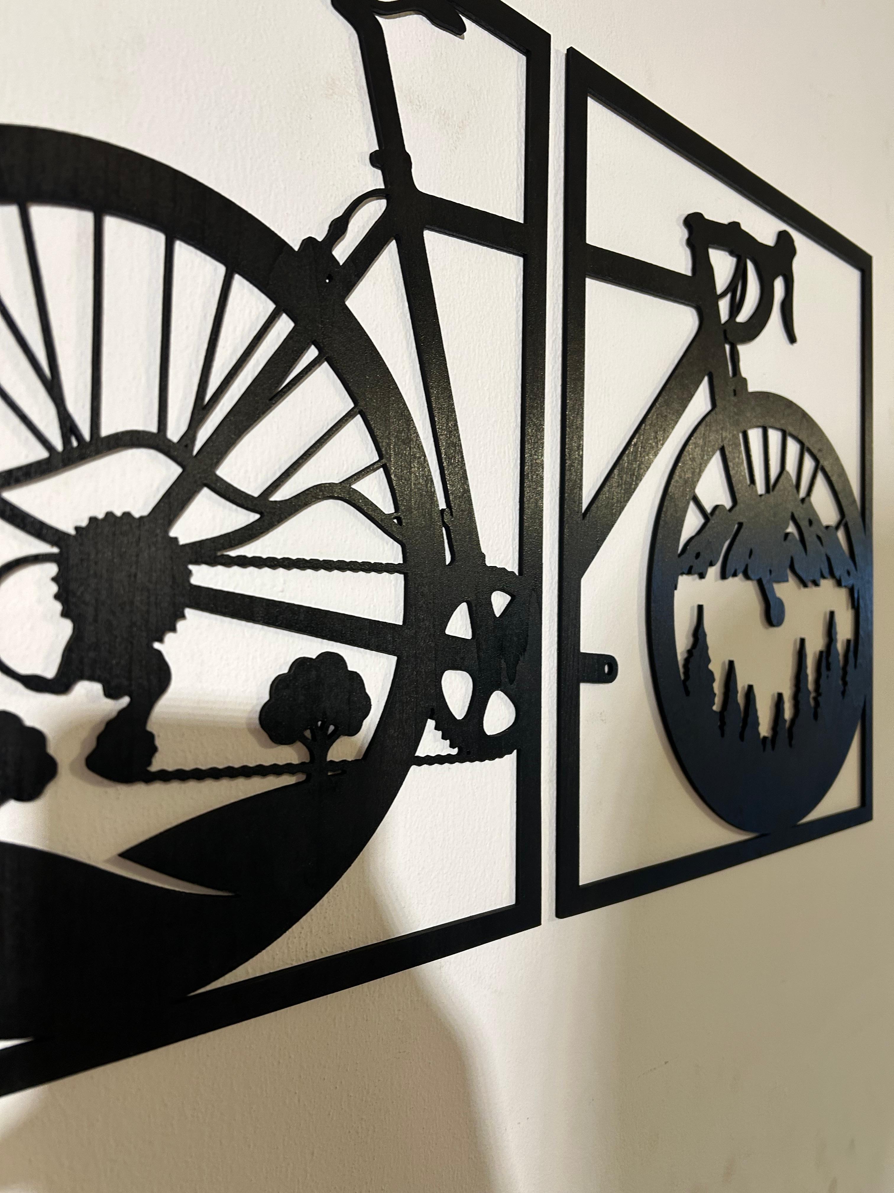 2 Quadri intagliati in Legno "Bici & Natura" – Decorazione Parete 3D (35x57 cm)