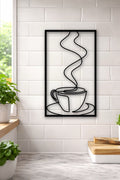 Quadro Moderno "Coffee Line Art" – Decorazione Parete in Legno