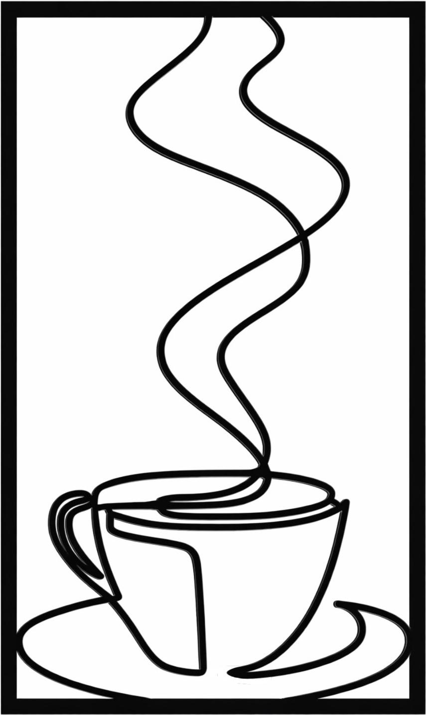Quadro Moderno "Coffee Line Art" – Decorazione Parete in Legno