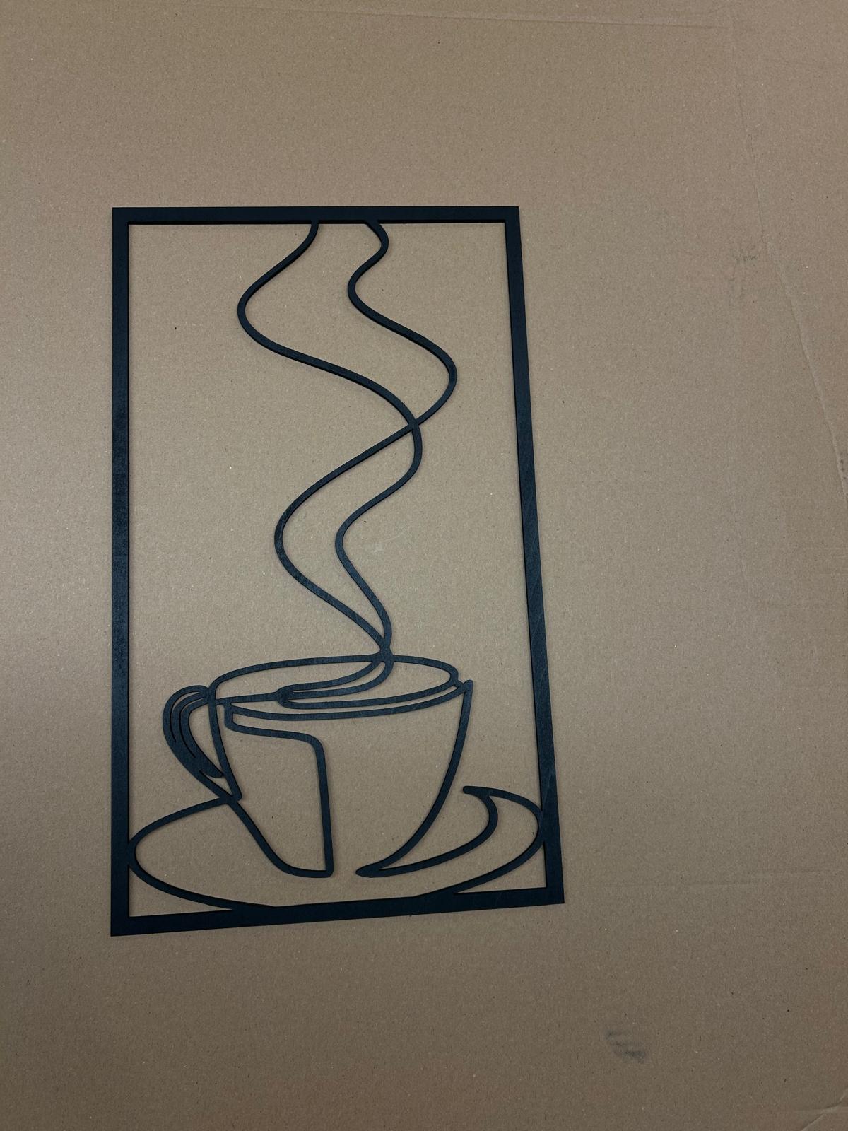 Quadro Moderno "Coffee Line Art" – Decorazione Parete in Legno
