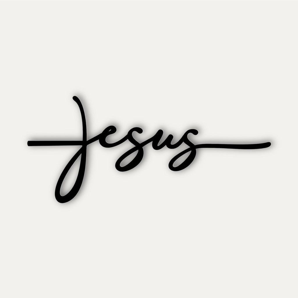 Scritta Murale "Jesus" in Legno Intagliato – Design Minimalista